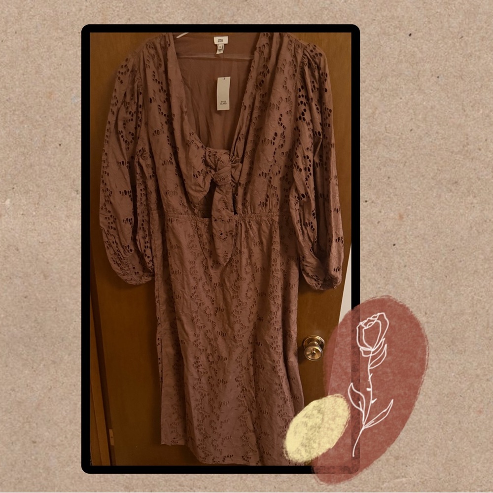 River Island Brown embroidered dress. Size 14.